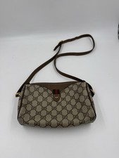 Vtg GUCCI Shoulder Bag Sherry Line Beige PVC Purse Authentic Strap Flaw Ink In