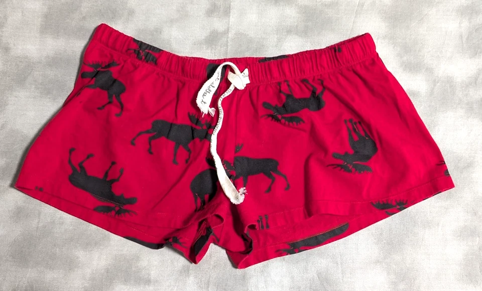 Conjunto de pijama Hatley top y pantalones cortos rojo alce negro salón pijamas algodón mujer L Foto 2 de 4