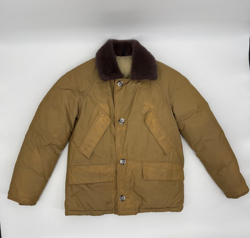 L.L.Bean, Vintage LL Bean Goose Down Field Coat 70s 80s Tan Shearling Collar Jacket Men S