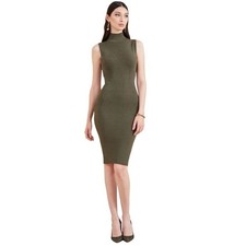 Guess Marciano Turtle NeckKnit Sweater Midi Dress Sleeveless Olive Green Sz M