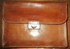 VINTAGE OAK BARK TANNED BROWN LEATHER BOOK PORTFOLIO HOLDER MADE IN ENGLAND
