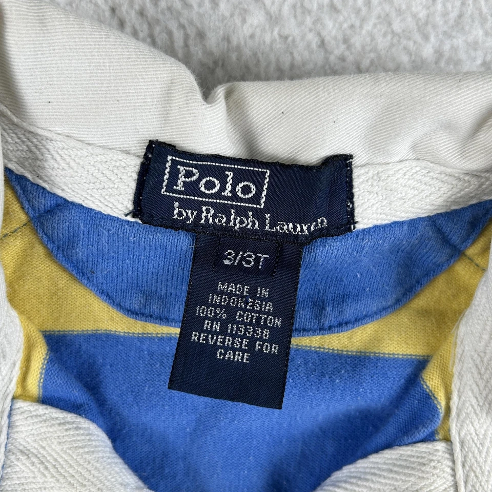 Винтажная рубашка Polo Ralph Lauren для мальчиков 3T желтая синяя полоса регби с длинным рукавом хлопок - Изображение 4 из 4
