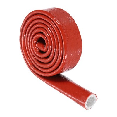 3/5'' ID 3.3 Ft Heat Shielded Fire Sleeve Red Silicone Coated Fiberglass Tape
