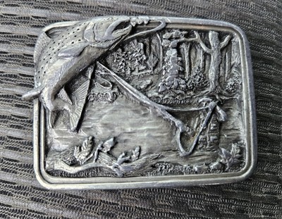 Vintage 1983 Bergamot Brass Works Fishing Belt Buckle P-146  display picture 1
