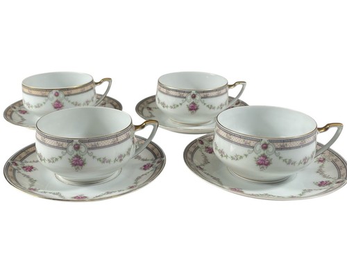 Pfeiffer & Lowenstein Manon China Tea Cups & Saucers Pink Gold Trim 8 Pc. Set