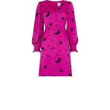 Scamp & Dude V-Neck Long Sleeve Midi Dress Magenta with Black Moon Star and Ligh