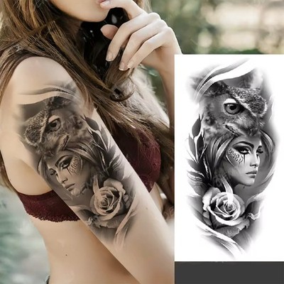 Temporäres Tattoo Dame Rose Vogel Eule Frau Girl Mädchen Zeittattoo Wasserfest