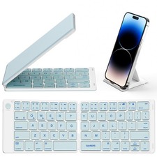 Ultra Slim Foldable Bluetooth Keyboard Phone Tablet PC Blue Wireless Typing