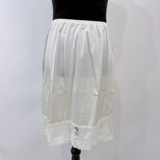 Vintage Vanity Fair Nylon Slip Skirt Size M Ivory Lace Hem Side Slit Made in USA