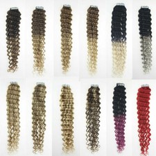 Seamless Tape in Hair Extensions Skin Weft Real Remy Human Hair Kinky Curly 18in