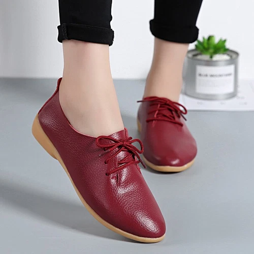 Women Oxford Shoes Leather Ballet Flats Lace Up Soft Casual Comfortable Ladies - Bild 12 von 42