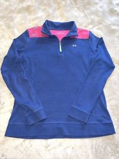 Vineyard Vines Classic 1/4 Zip Pullover Girls Size S AOP Whale Logo Blue Pink