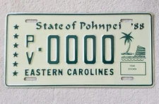 1988 State of Pohnpei Eastern Carolines Private Vehicle Sample License Plate