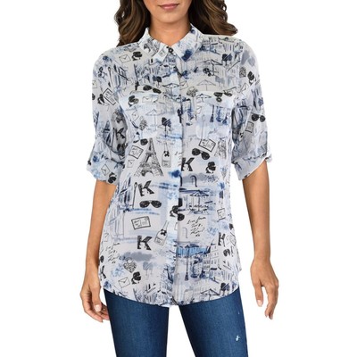 Karl Lagerfeld Paris Womens White Collared Button-Down Top Shirt S BHFO 1521