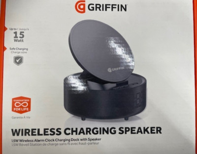 GRIFFIN 15W Wireless Alarm Clock Charging Dock with Bluetooth Speaker - Black