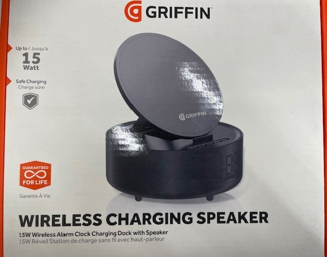 GRIFFIN 15W Wireless Alarm Clock Charging Dock with Bluetooth Speaker - Black