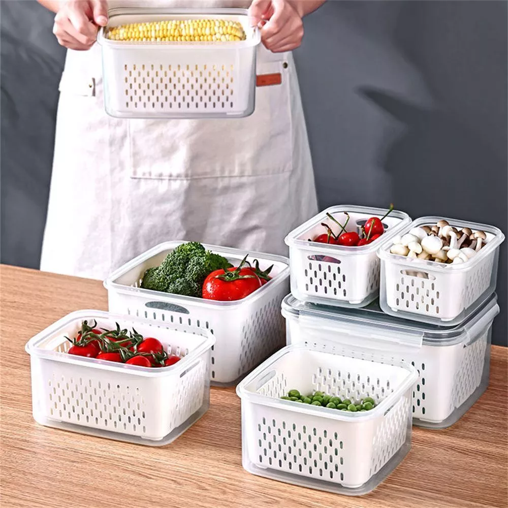 5 PCS Large Fruit Containers for Fridge - Leakproof Food Storage Containers  with Removable Colander - Dishwasher & microwave safe Produce Containers