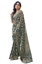 Indian Chiffon Saree With Unstitched Blouse Piece Party Wedding Wear For Women