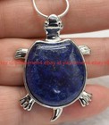 Pretty Natural Blue Lapis Lazuli Turtle Pendant 925 Silver Necklace 18'' AAA