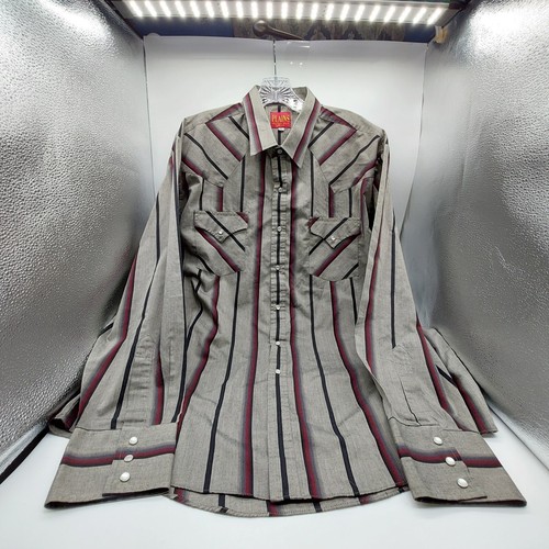 Plains Shirt Western Wear XL Stripe Multicolor Long Sleeve Pearl Snap - Picture 8 of 9