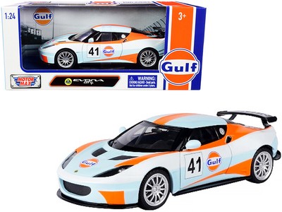 Lotus Evora GT4 #41 ''Gulf Oil'' Light Blue with White and Orange Stripes 1/24 Die