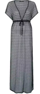 Monsoon Accessorize Beach Shimmer Lace Maxi Kaftan Black Silver Bnwt Uk Medium 