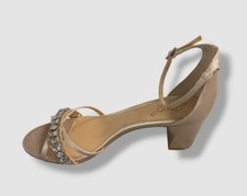 Jewel Badgley Mischka Women's Beige Giona Block Heel Evening Sandals Size 9