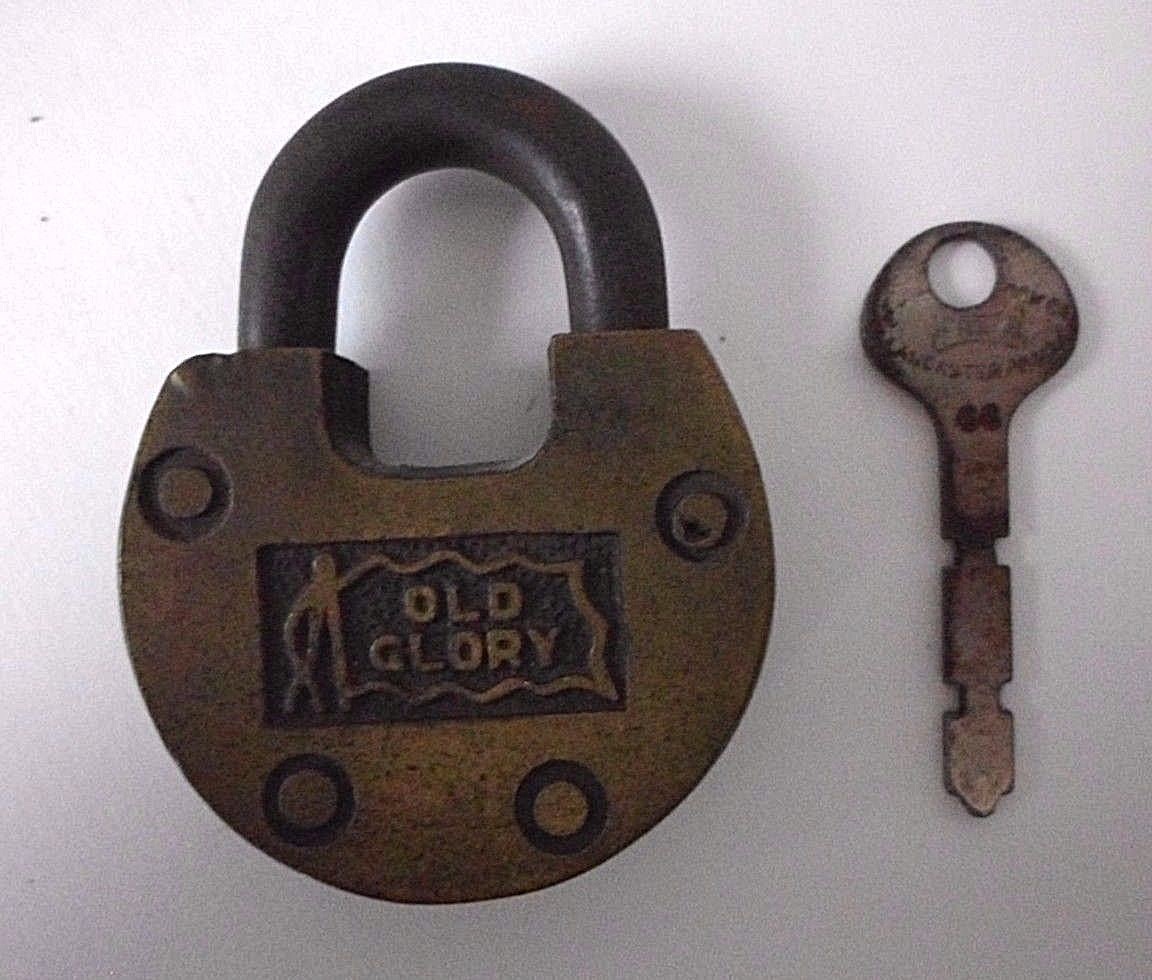 Vintage Old Glory Brass Padlock Lock with Key Steampunk Recyled 