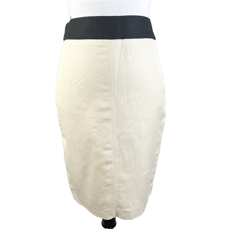 MNG Skirt size 6 Ivory Black Linen Straight Pencil Herringbone Knee Career Suit