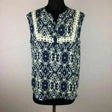 Collective Concepts Blouse Tank Womens M Ikat Abstract Popover Sleeveless AR