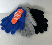 New-Children's Unisex- Warm Knitted Gloves- 3 Pack- Blue/Black Grey Color