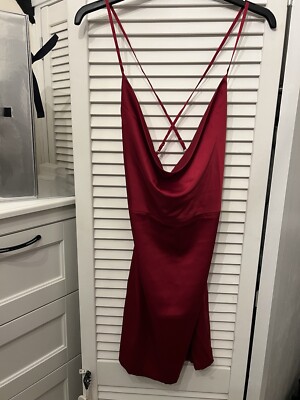 strappy cowl neck satin mini dress in dark red Red Slip Mini Dress  Satin Cowl Neck Mini Cocktail Dress  HEYMIMISISTERS