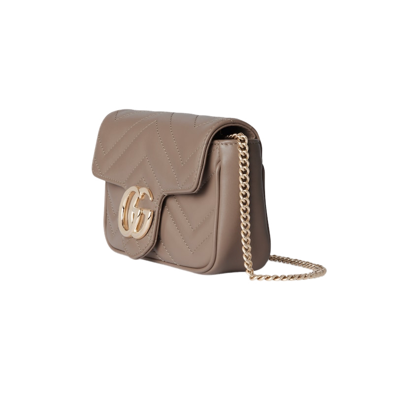 GUCCI GG Marmont Mini $1460 Taupe Chevron Leather Shoulder Bag New