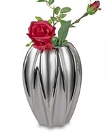 Vase Tischvase Blumenvase Rippen Rille Keramik Silber HöHe 21Cm Formano Trend