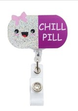 1 pc. Decorated Retractable Badge Reel On Alligator Clip Nurse Doctor Chill Pill