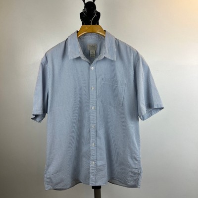 NWT LL Bean Slightly Fitted Short Sleeve Stripe Organic Cotton Button Down XL 