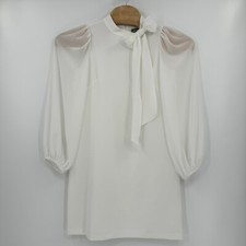 Vince Camuto Women’s 10 White Bow Neck Long Sleeve Shift Midi Dress