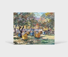Oil painting Apiary Ukrainian painter Fiberboard original landscape decor art