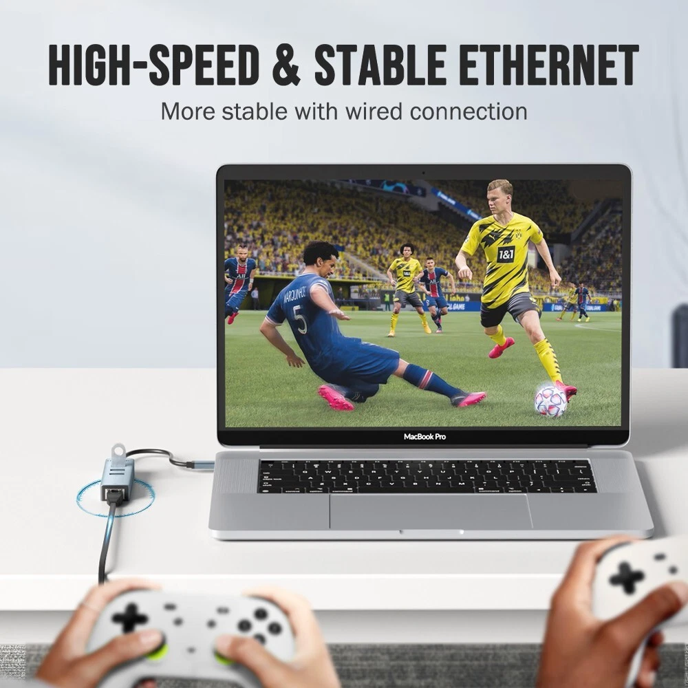 Lemorele USB Hub USB Adapter 4-in-1 USB+RJ45 LAN Network Port for Laptop Grey