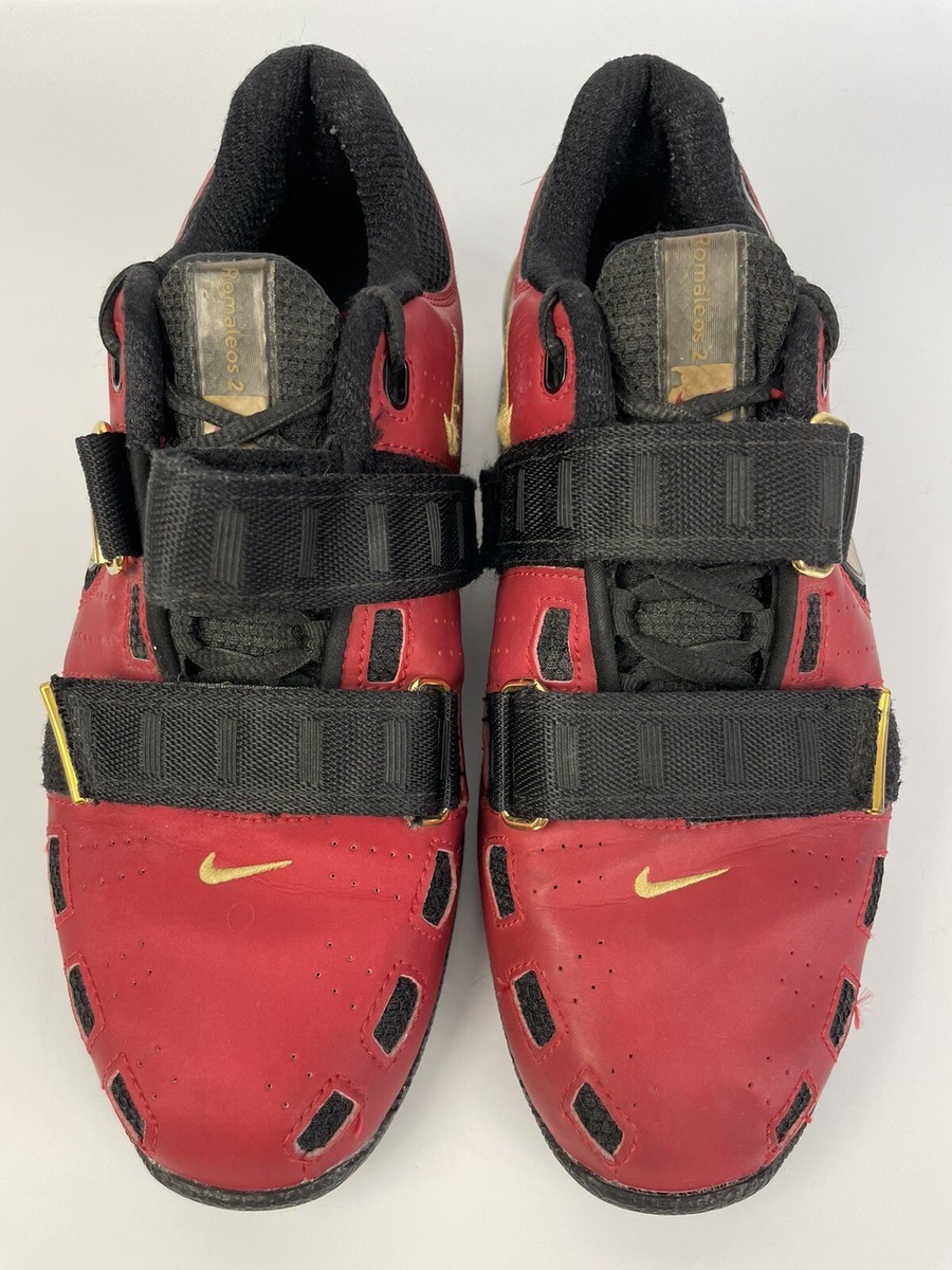NIKE ROMALEOS 2 WEIGHTLIFTING SHOES RED GOLD BLACK 476927-670 Sz