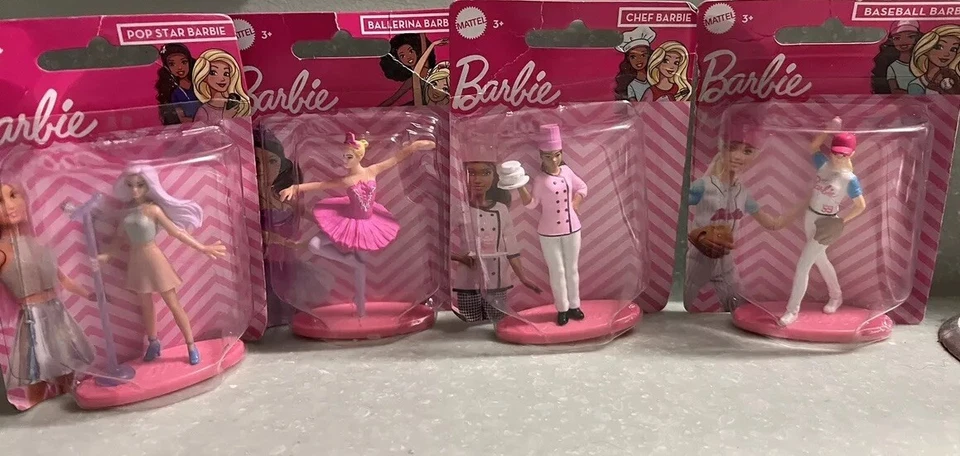 Barbie Cake Topper 3" lot 4 baseball pop star  Chef Ballerina Mini  Mattel Toy - Image 2 of 4
