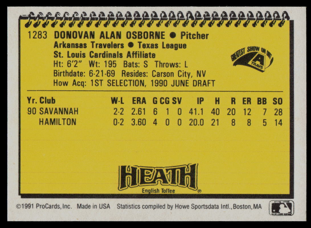 1991 ProCards Donovan Osborne Arkansas Travelers | eBay