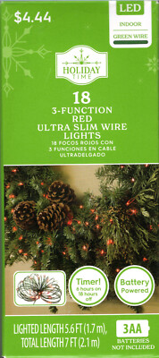 HOLIDAY TIME BA03-Q18-GR 18CT RED 3-FUNCTION ULTRA SLIM WIRE LIGHTS 6' - NEW!