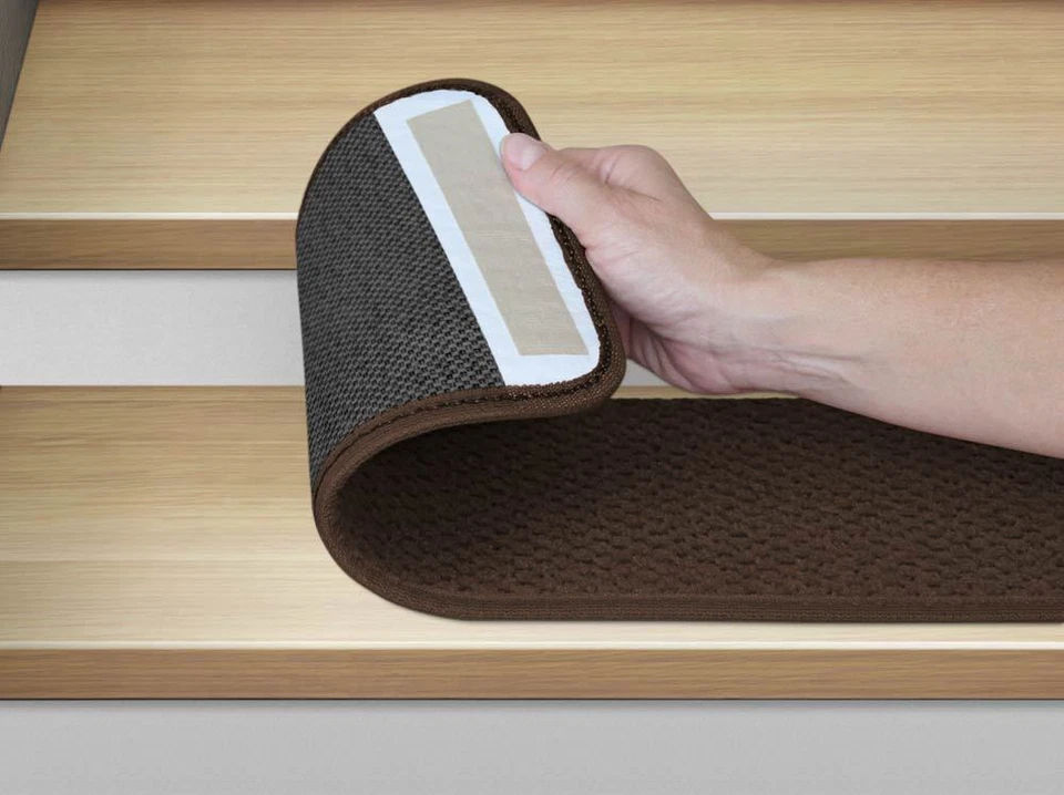 Juego de 15 alfombras adhesivas peldaños escalera MARRÓN CHOCOLATE alfombras de corredor Foto 3 de 4