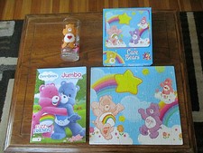 2005 CARE BEARS PUZZLE,COLORING  ACTIVITIES BOOK  1983 TENDERHEART BEAR GLASS
