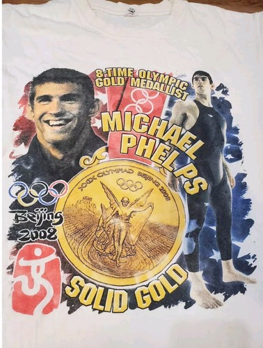 Michael Phelps Rap tee Sz Medium AOP t shirt Beijing Olympics 2008 M - Picture 2 of 5