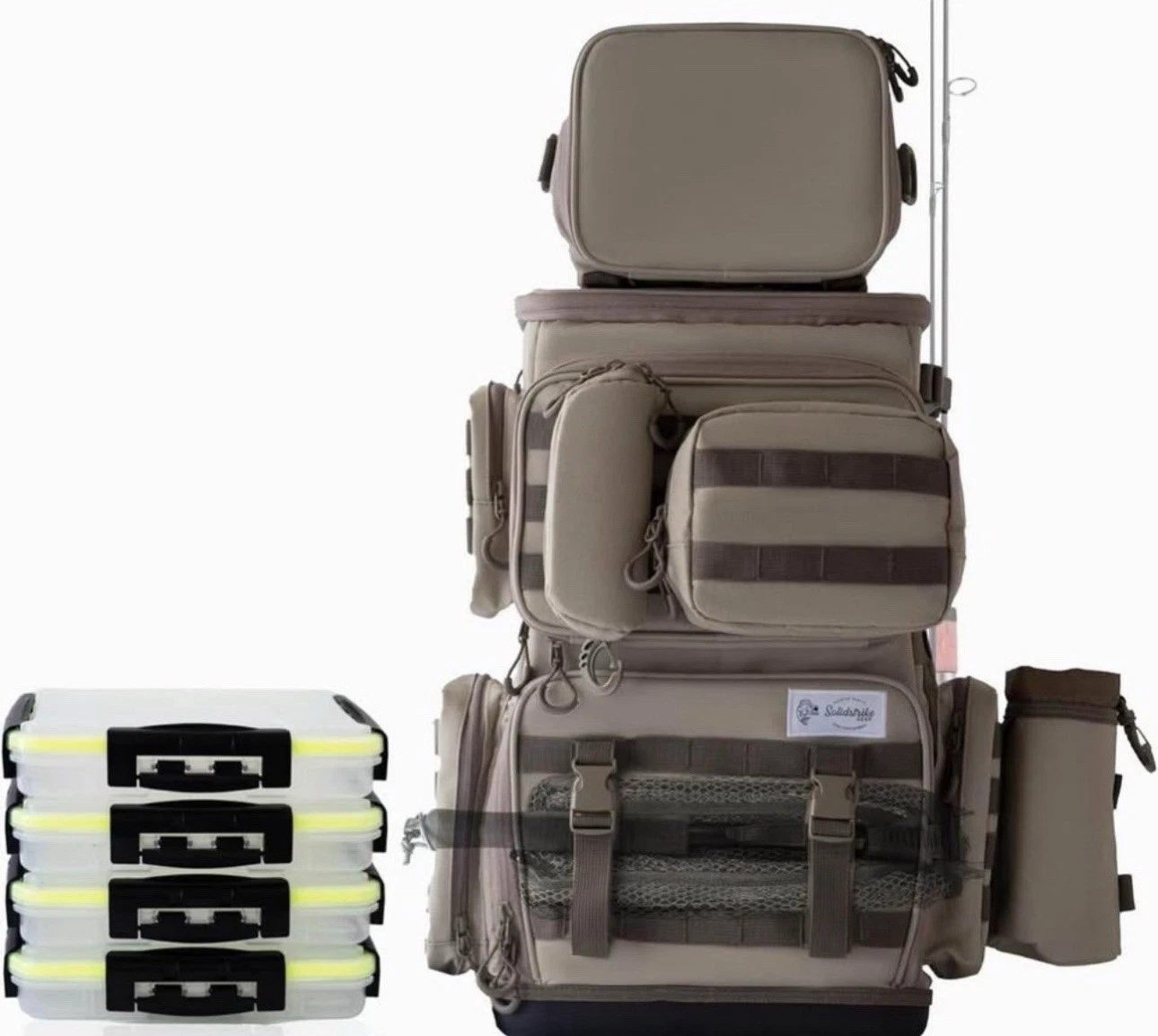 Solidstrike Gear - Modular Fishing Backpack with Solid Base/Cooler Bag / 4 Tackl