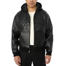 Men's Avirex Real Leather Jacket Flight Bomber American Hoodie Hooded Coat