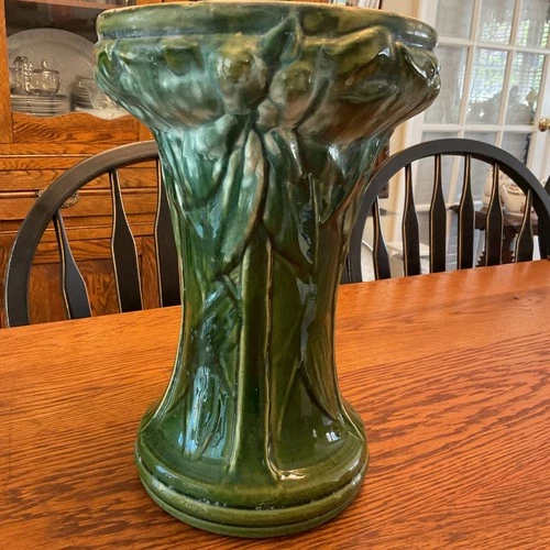 McCoy Pottery Leaves & Berries Jardiniere 13” Pedestal ONLY w/Green Onyx Glaze