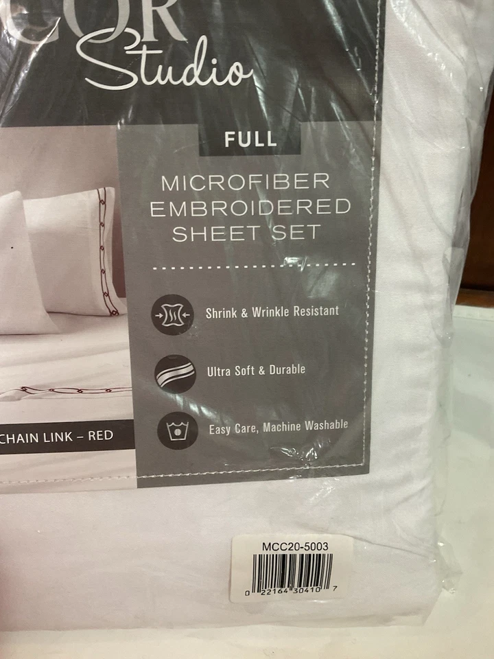 Decor Studios Full Size New With Tags Sheets White W Embroidered Red Edge SOFT M - Image 2 of 4
